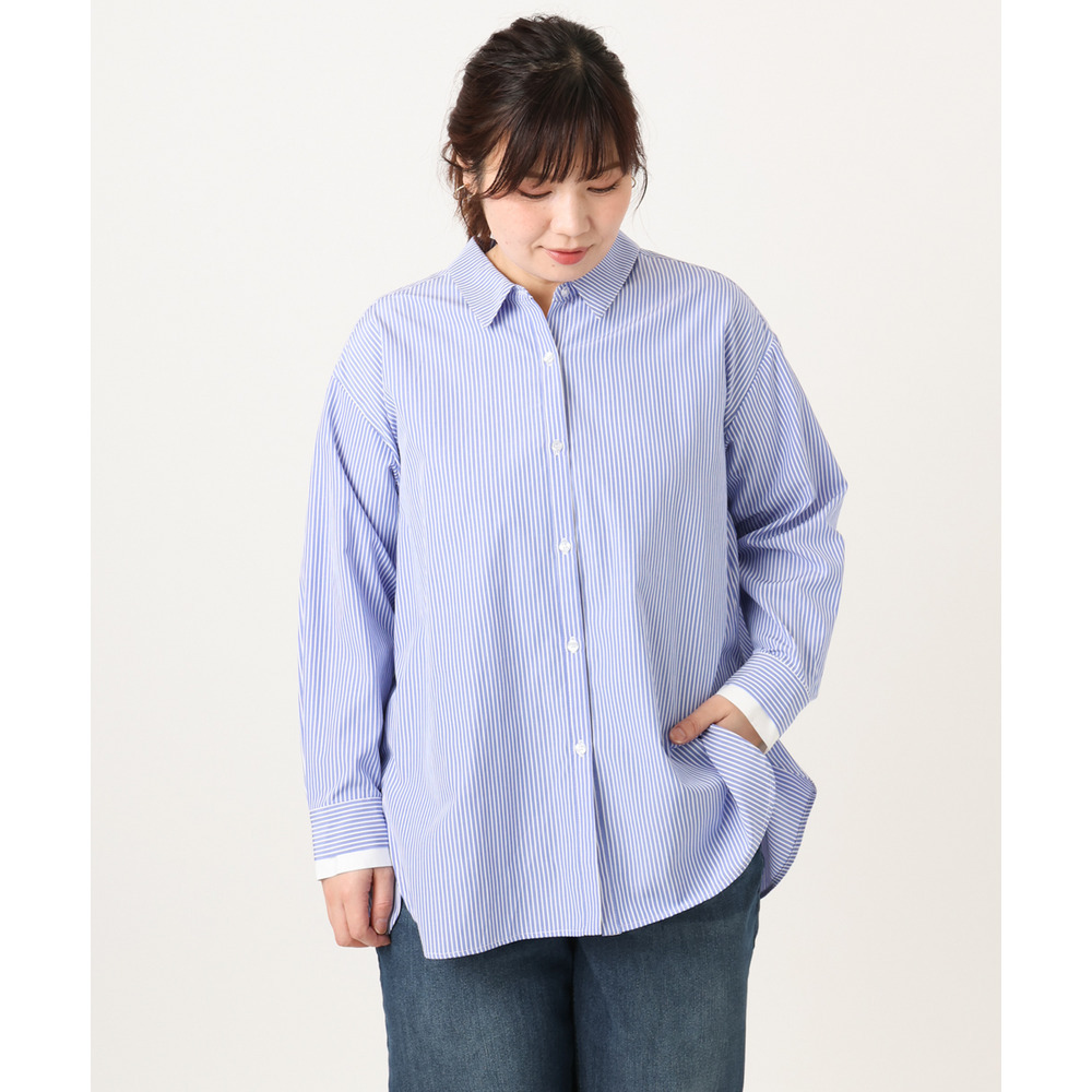 26年春新作【大きいサイズ】レイヤード風ドロップショルダーシャツ1