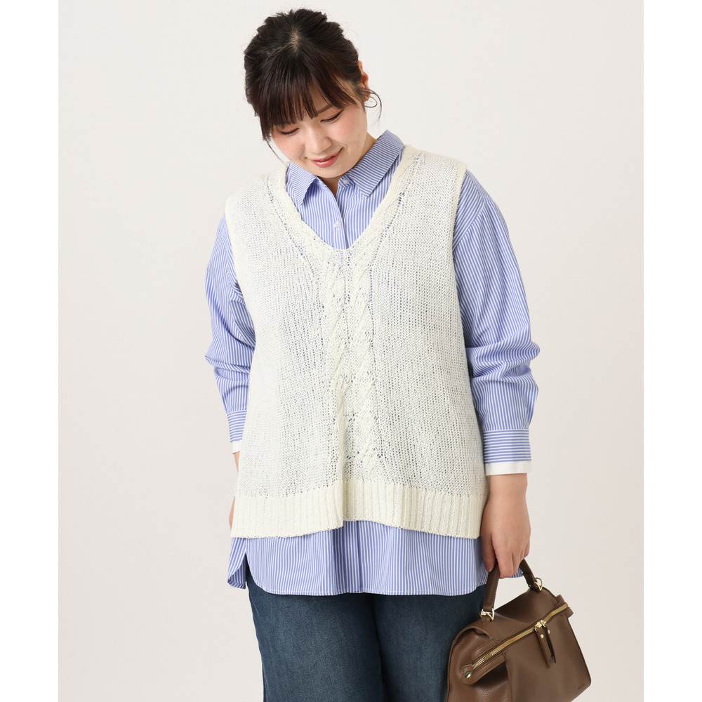 26年春新作【大きいサイズ】テープヤーンニットベスト