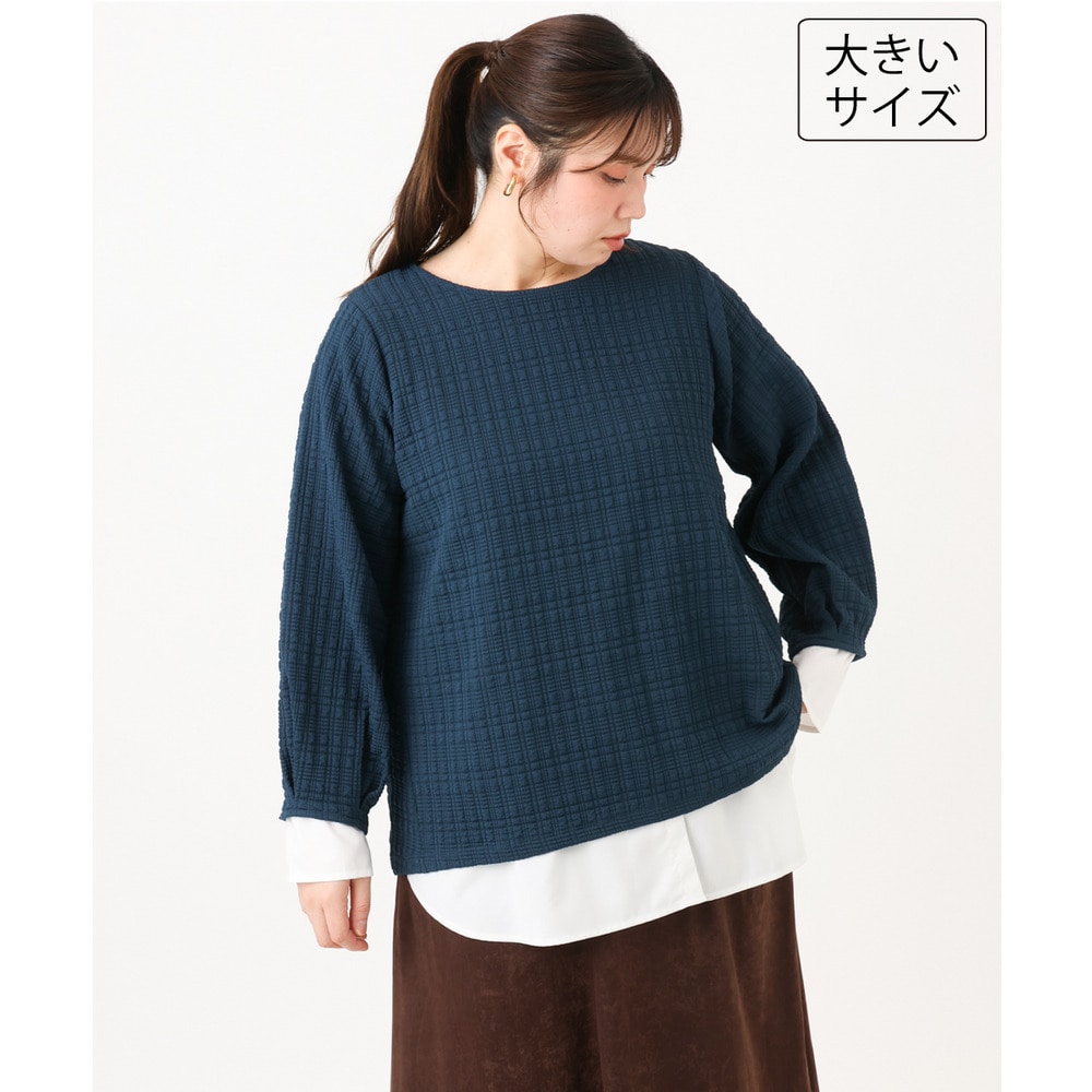 26年秋新作【大きいサイズ】千鳥ジャカードカットソー