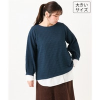 26年秋新作【大きいサイズ】千鳥ジャカードカットソー