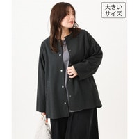 26年秋新作【大きいサイズ】チェック柄ノーカラージャケット