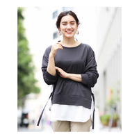 【大きいサイズ/洗える】ニュアンスカラーレイヤード風スウェット