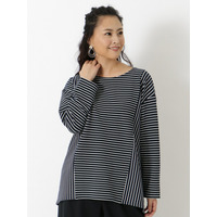 【L-4L】【大きいサイズ】ボーダー切り替えプルオーバー