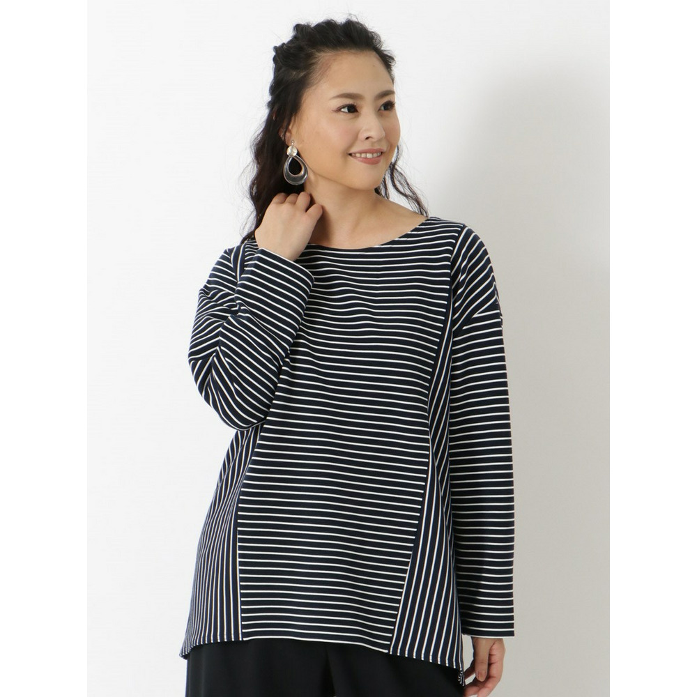 【L-4L】【大きいサイズ】ボーダー切り替えプルオーバー1