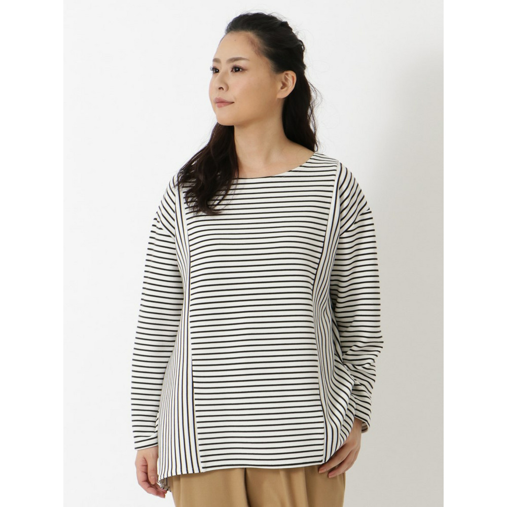 【L-4L】【大きいサイズ】ボーダー切り替えプルオーバー1