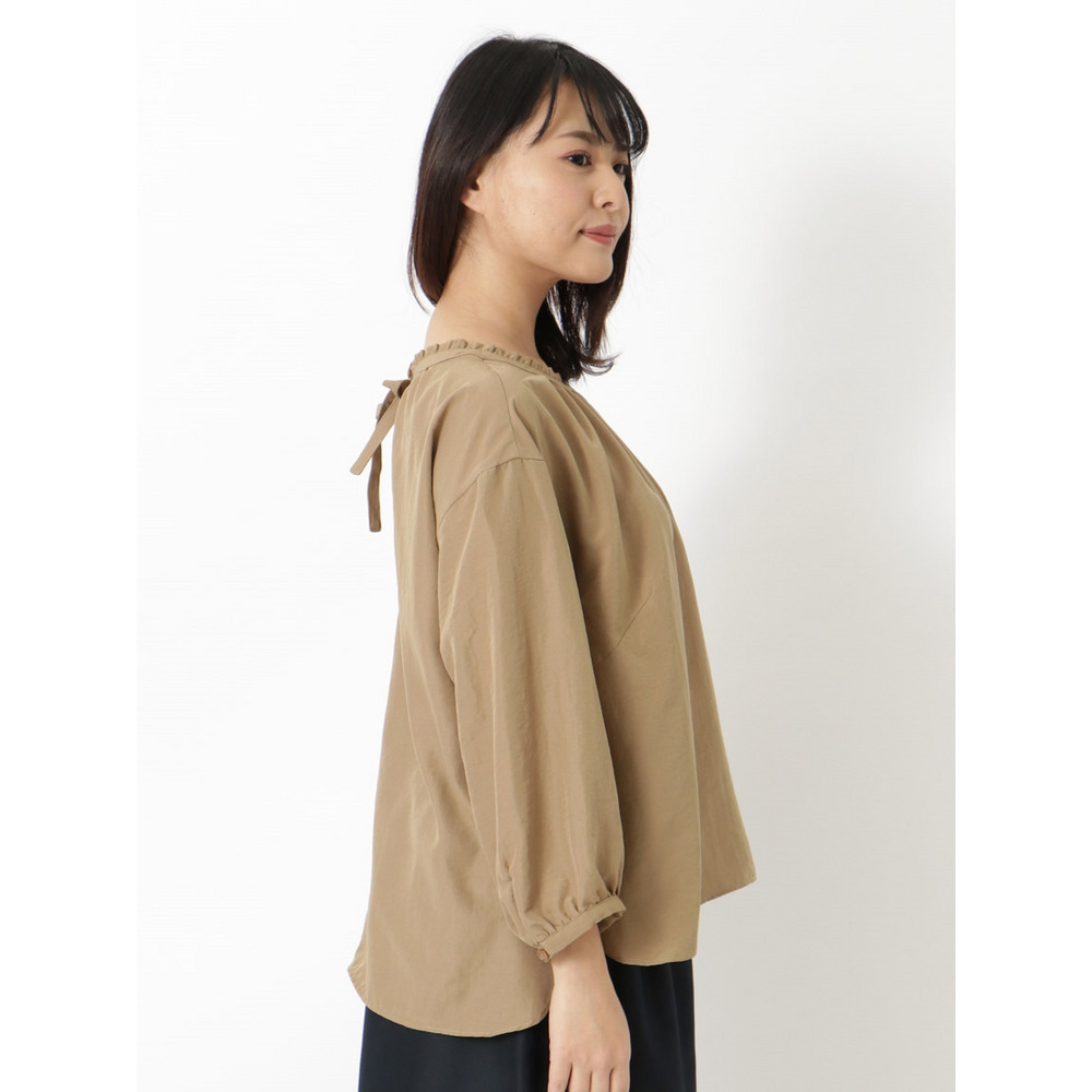 【L-4L】【大きいサイズ】ネックフリルプリントブラウス3