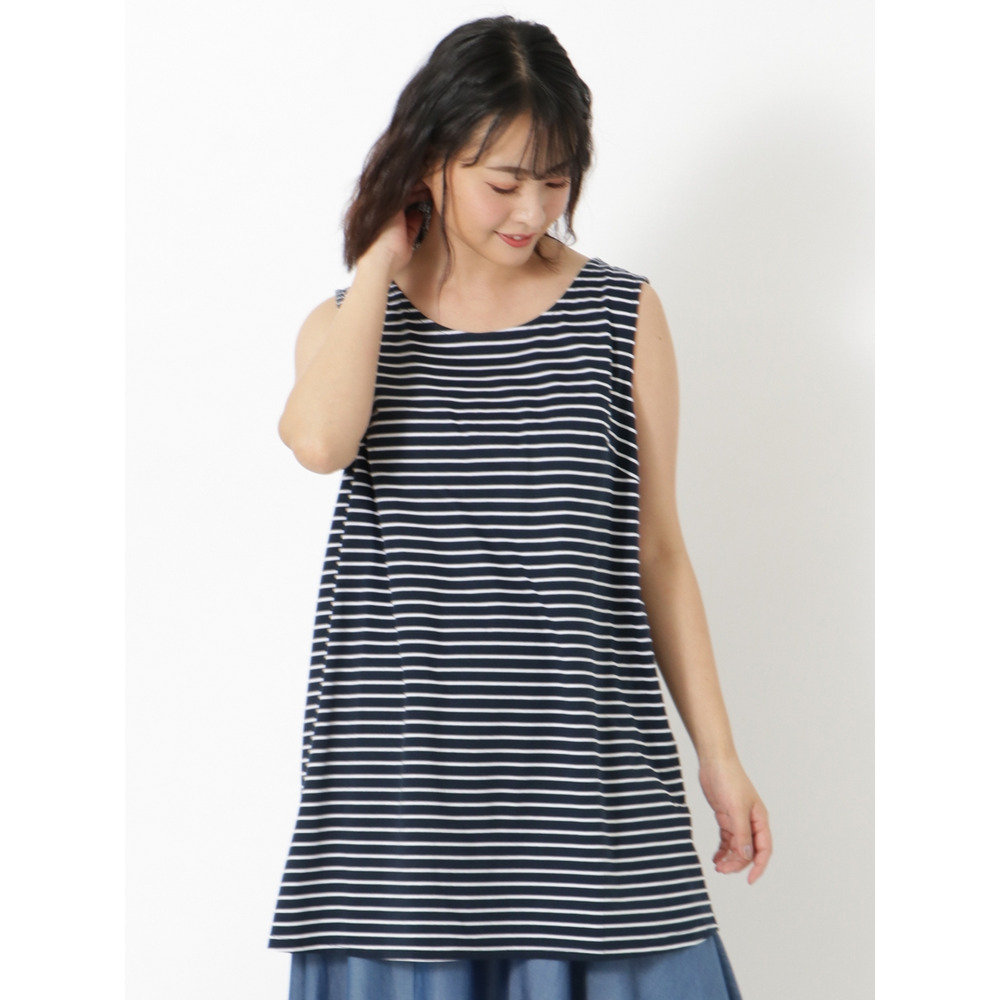 【L-4L】【大きいサイズ】大人カジュアルに仕上げたチュニック丈タンクトップ1