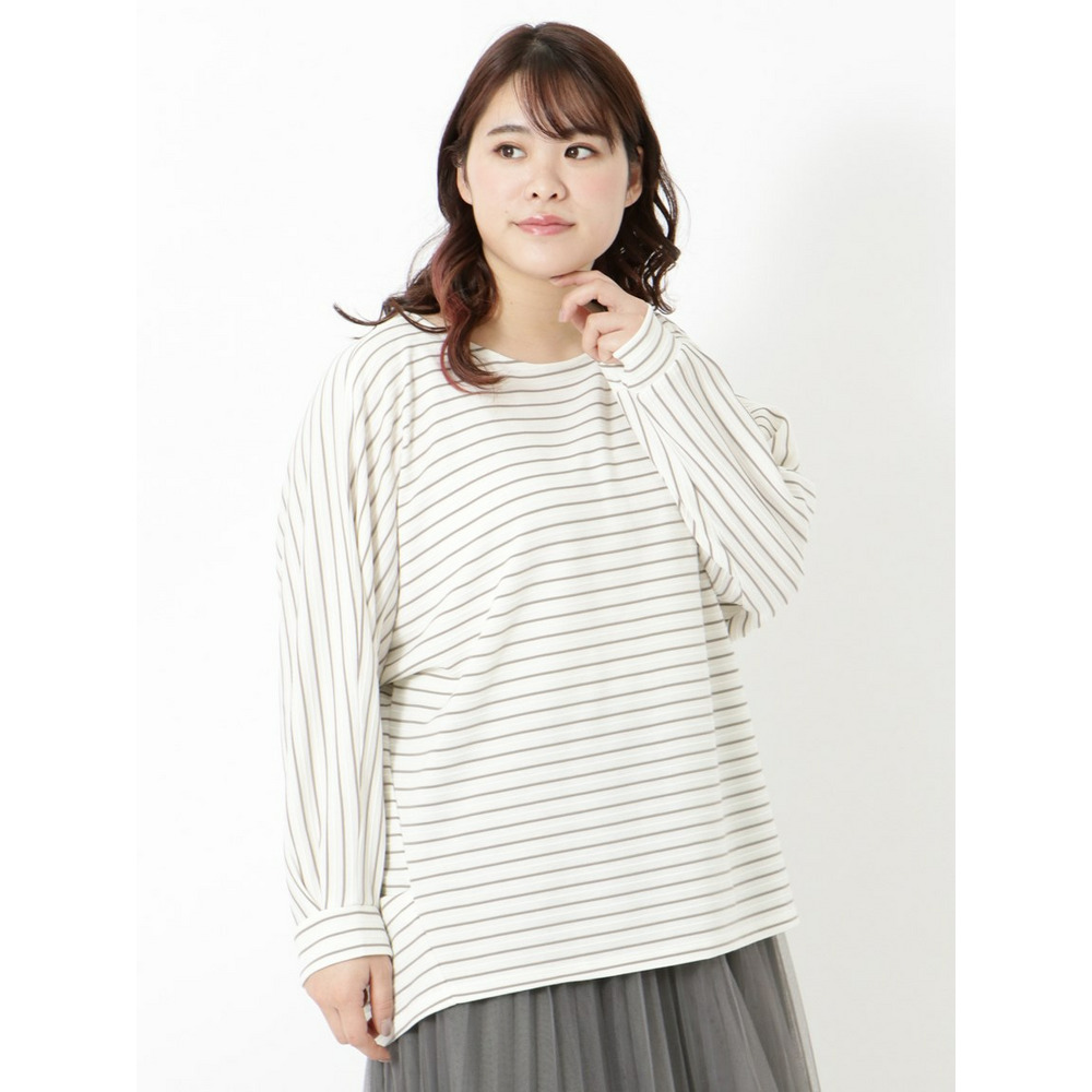 【L-4L】【大きいサイズ】ボーダードルマンカットソー1