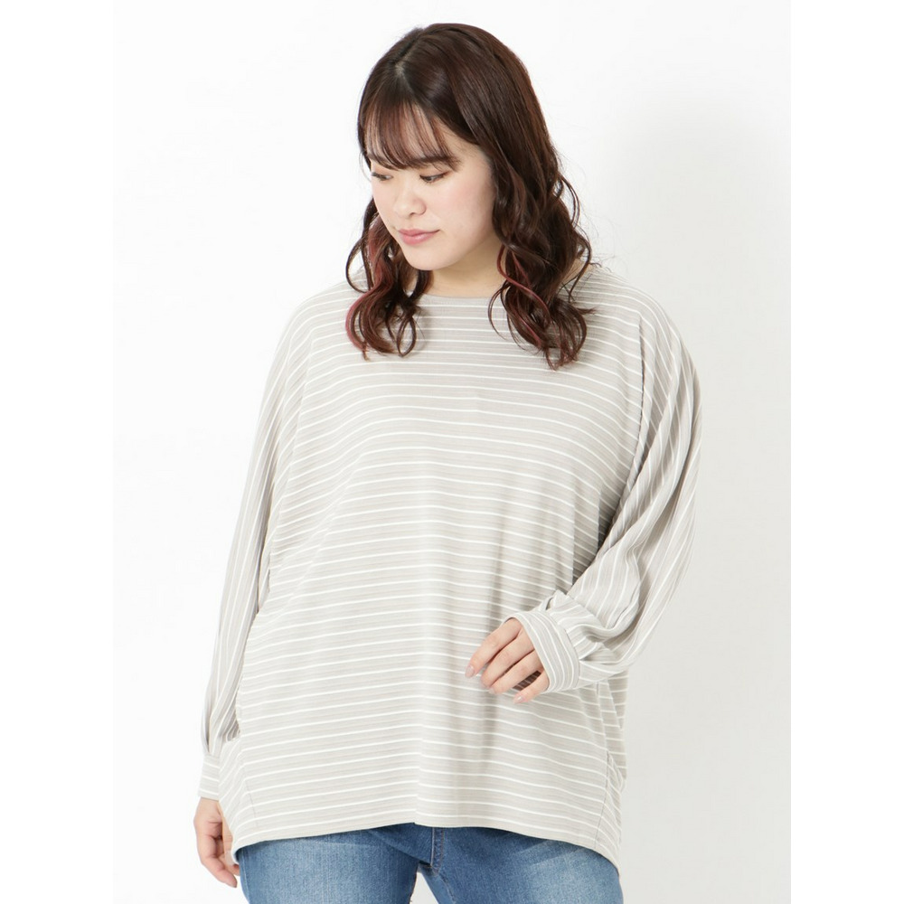 【L-4L】【大きいサイズ】ボーダードルマンカットソー1