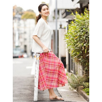 【WEB先行入荷】【大きいサイズ】チェック/ストライプ プリントフレアスカート