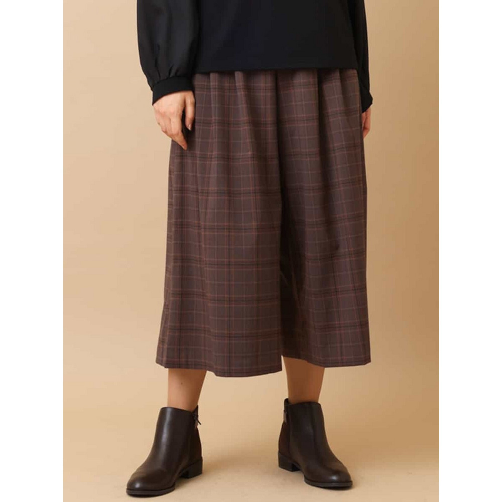 【大きいサイズ/洗える】チェック柄キュロットパンツ1