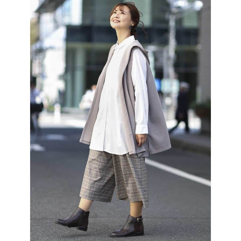 【大きいサイズ/洗える】チェック柄キュロットパンツ28