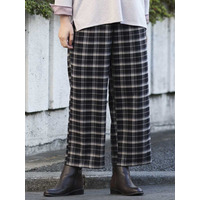 【大きいサイズ/洗える】チェック柄ワイドパンツ