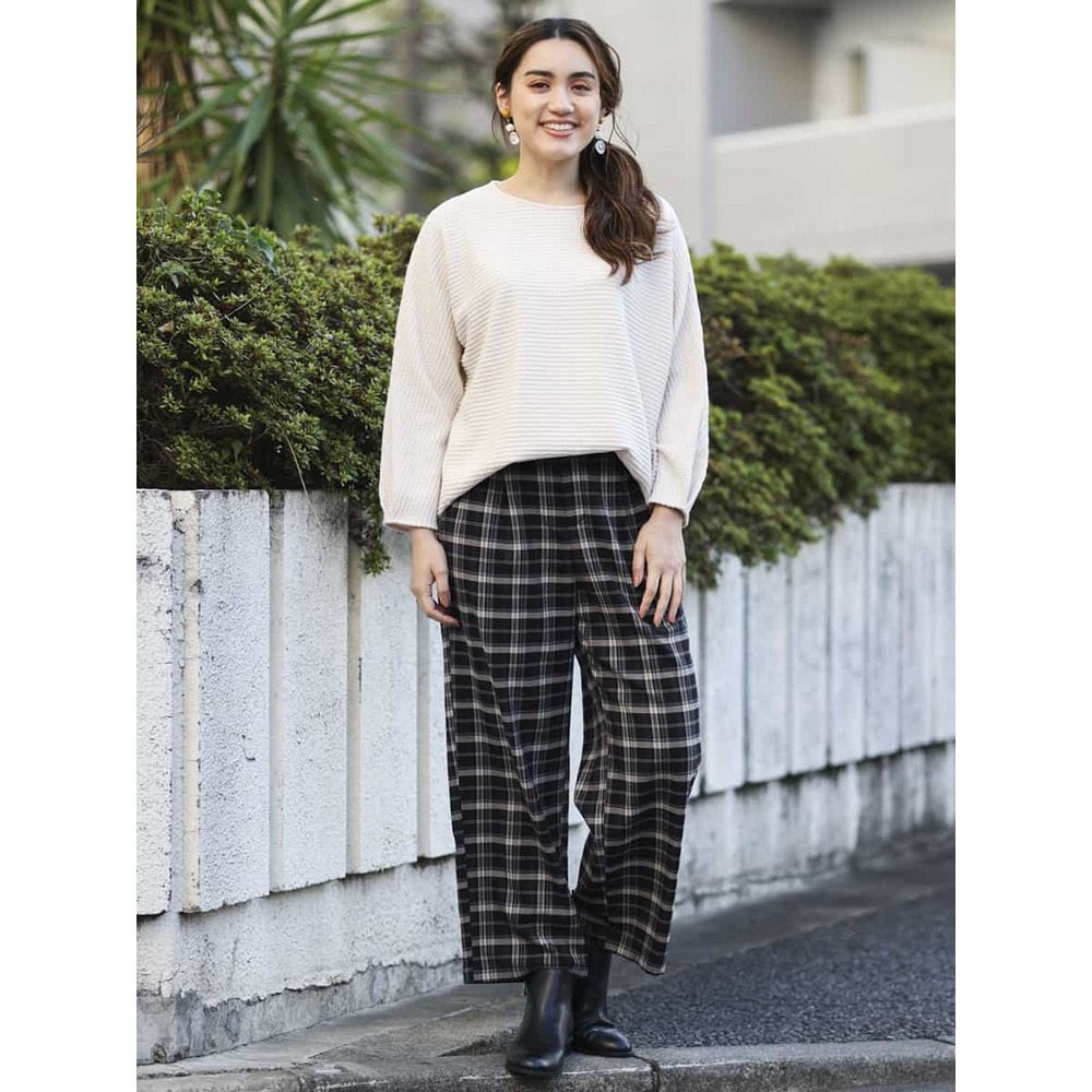 【大きいサイズ/洗える】チェック柄ワイドパンツ10