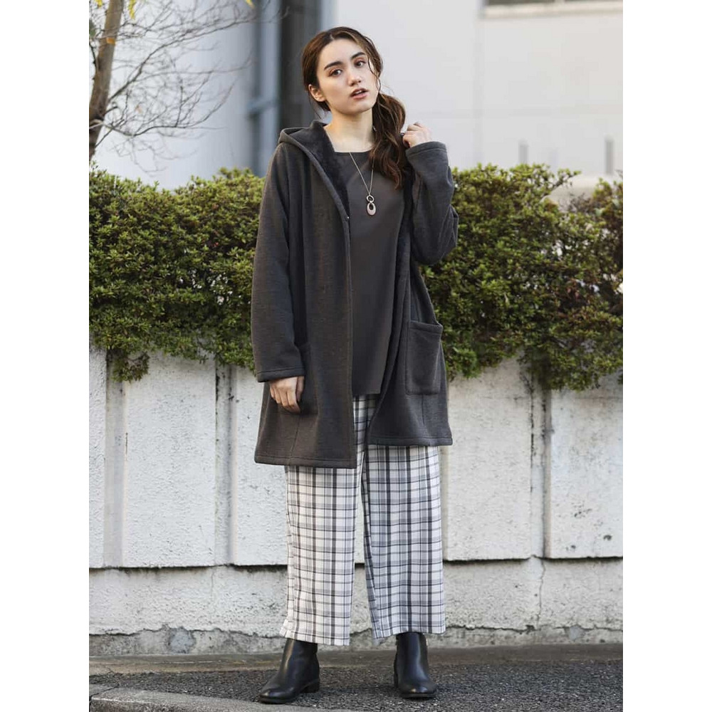 【大きいサイズ/洗える】チェック柄ワイドパンツ2
