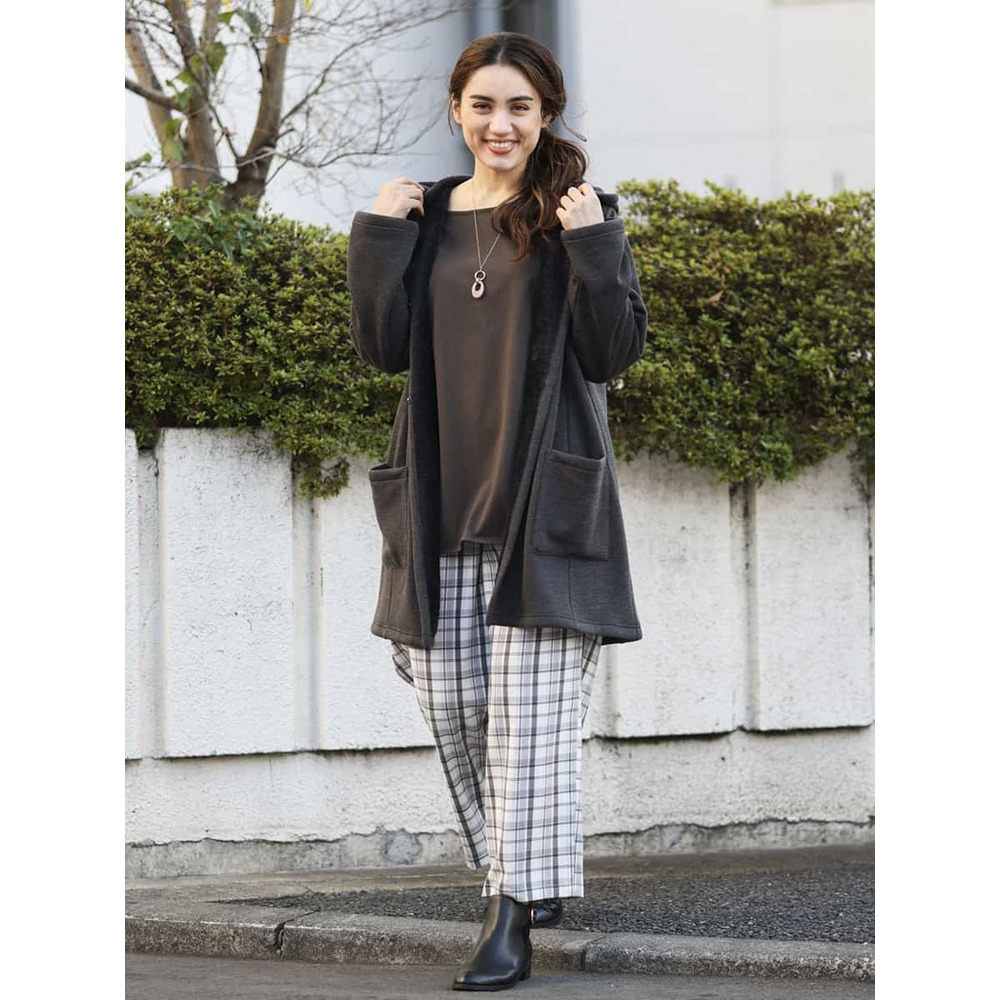 【大きいサイズ/洗える】チェック柄ワイドパンツ3