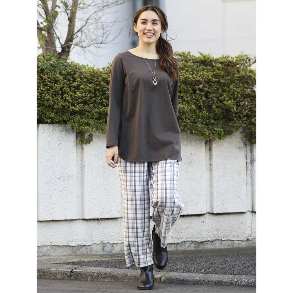 【大きいサイズ/洗える】チェック柄ワイドパンツ5