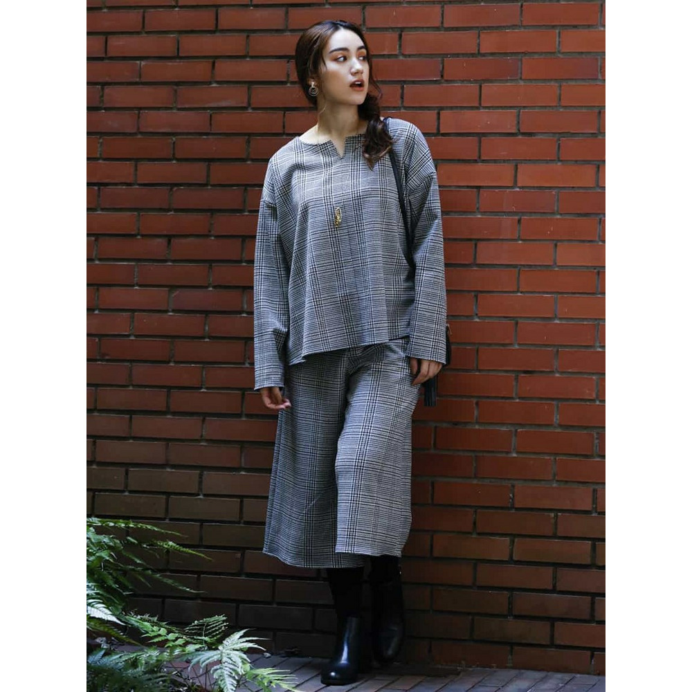 【a.v.v×eur3】【大きいサイズ/セットアップ】グレンチェックキュロットパンツ4