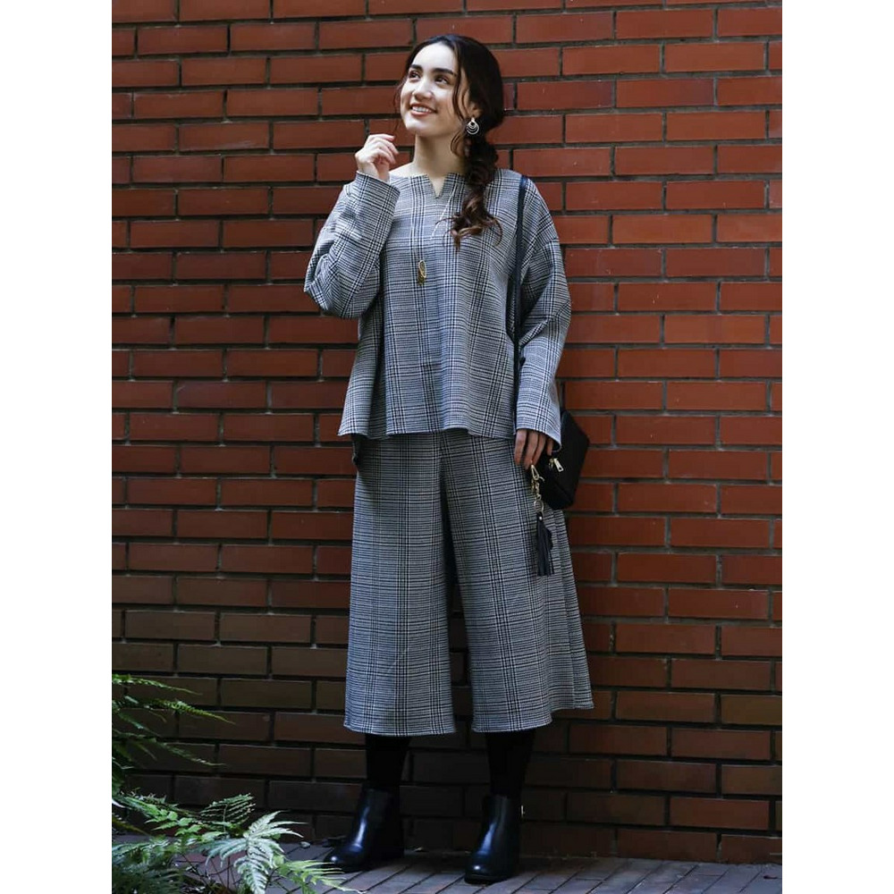 【a.v.v×eur3】【大きいサイズ/セットアップ】グレンチェックキュロットパンツ5