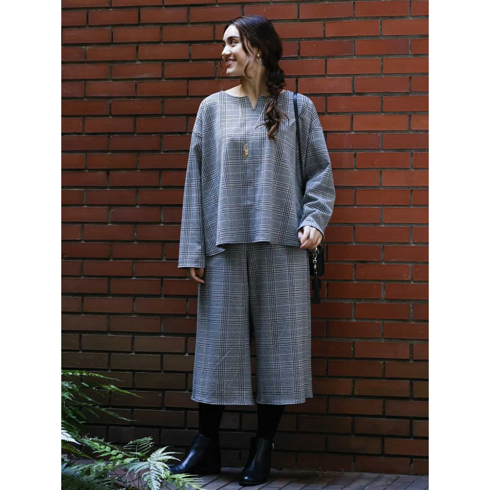 【a.v.v×eur3】【大きいサイズ/セットアップ】グレンチェックキュロットパンツ6