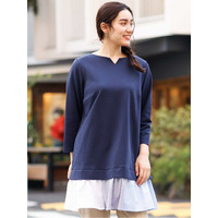 【大きいサイズ/洗える】ドッキングフリルチュニック