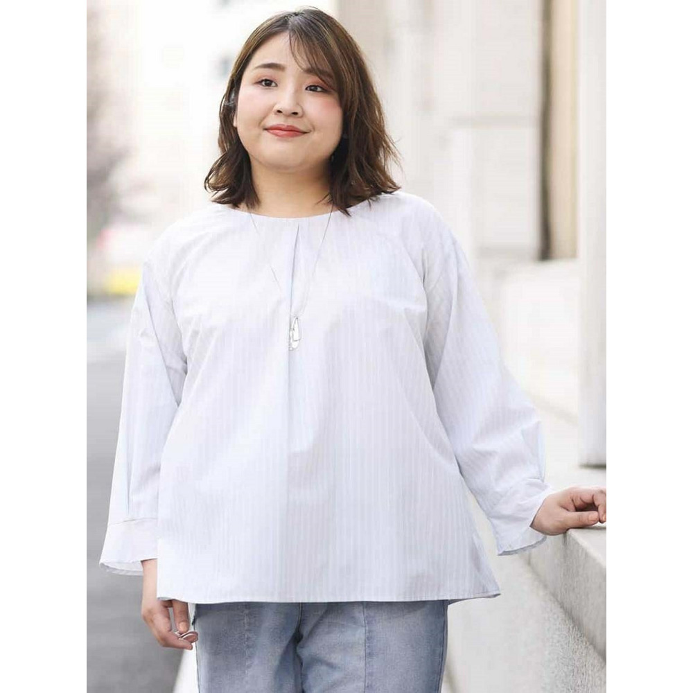 【大きいサイズ/洗える】ドライタッチバックボタンブラウス1