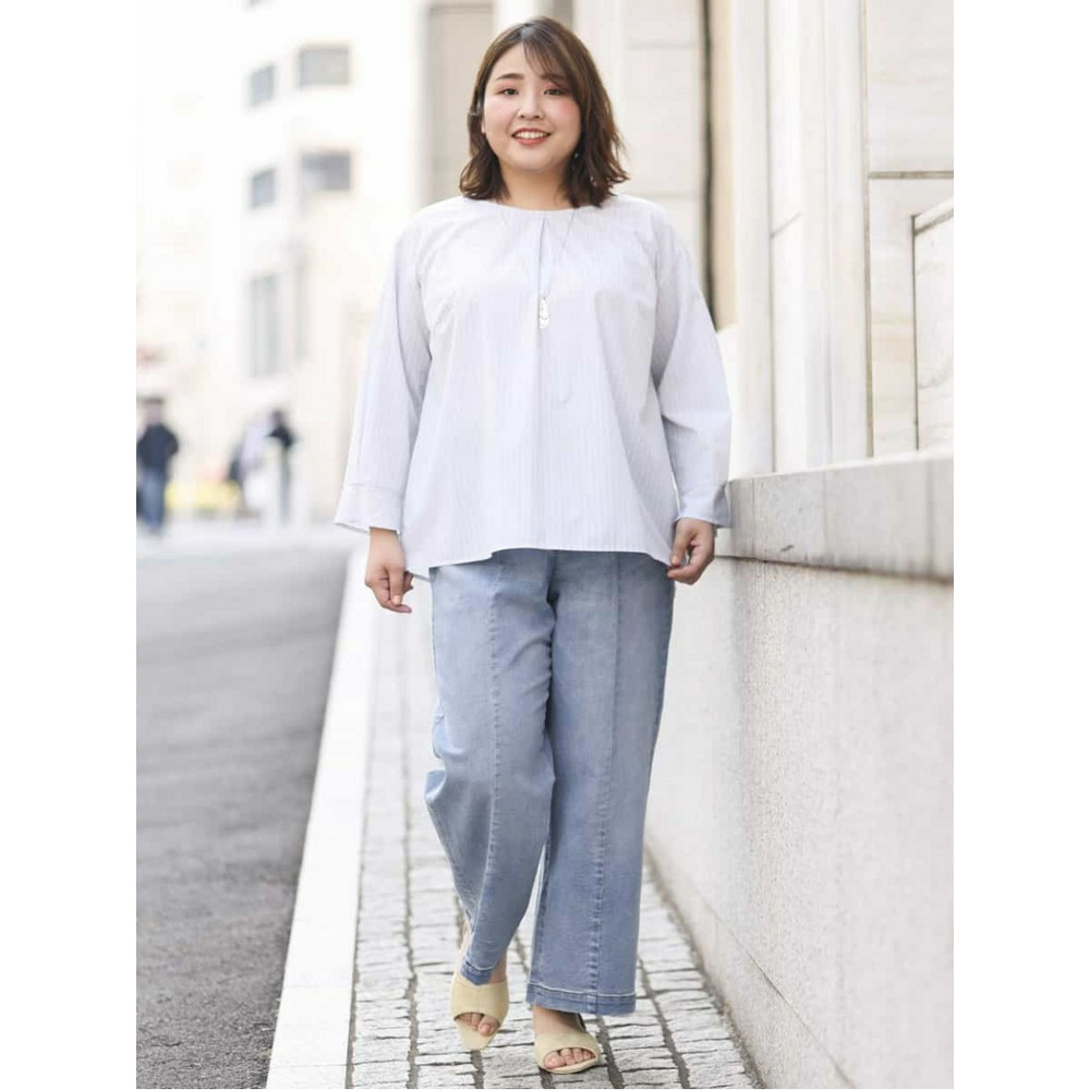 【大きいサイズ/洗える】ドライタッチバックボタンブラウス3