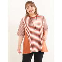 【大きいサイズ】ボーダーフレアカットソー