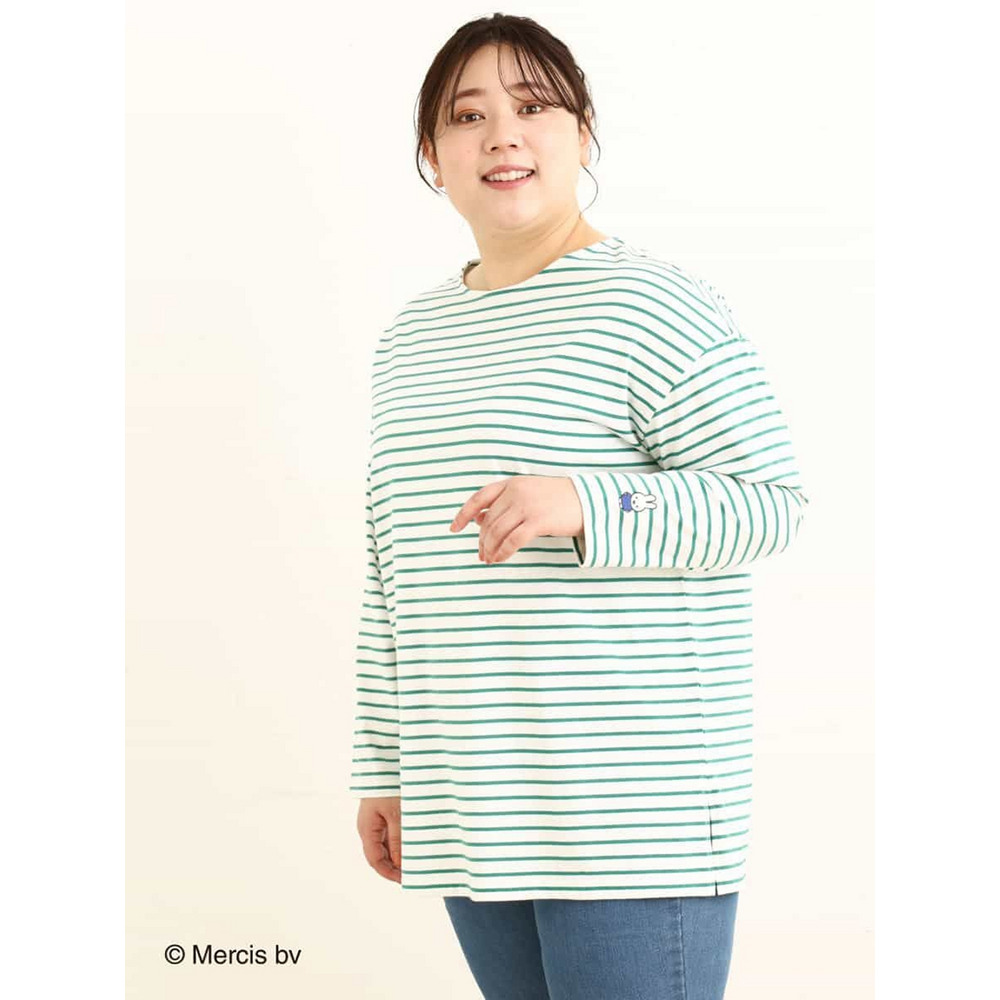 【miffy×eur3】【大きいサイズ】ミッフィー刺繍ボーダーTシャツ1