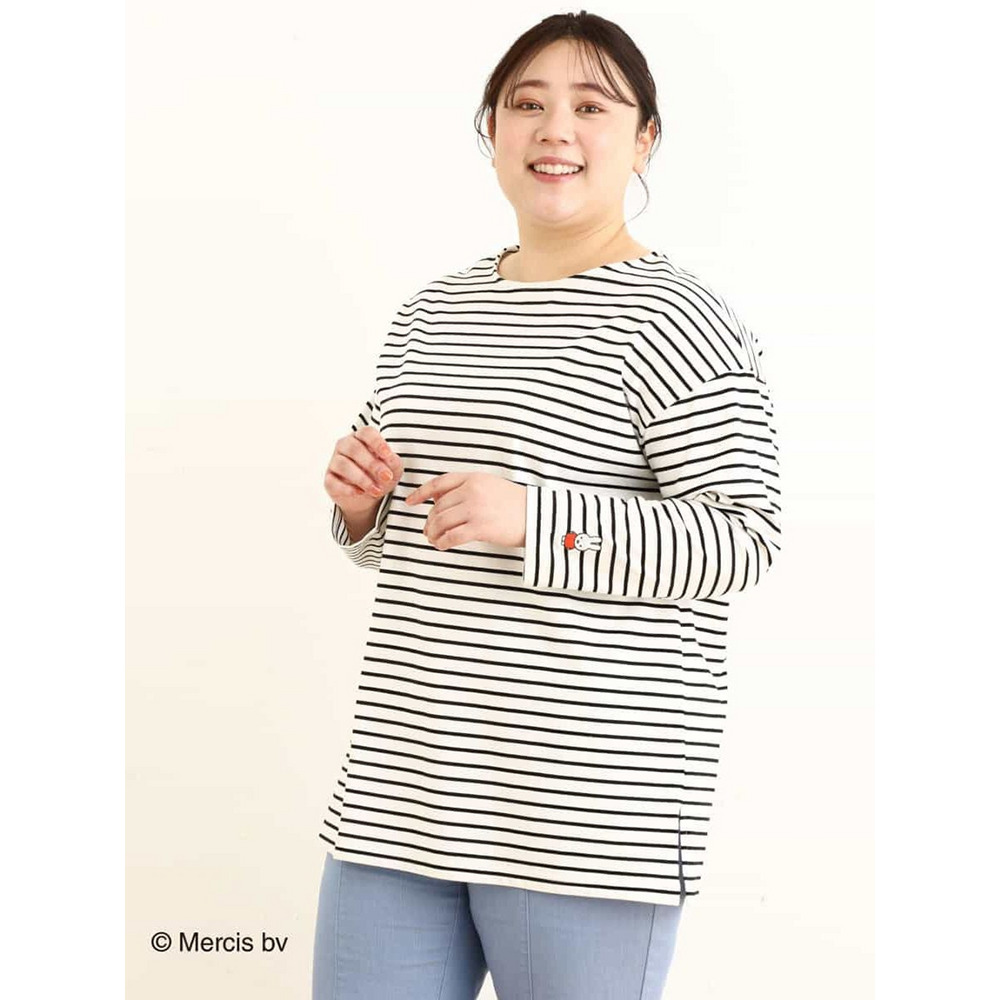 【miffy×eur3】【大きいサイズ】ミッフィー刺繍ボーダーTシャツ17