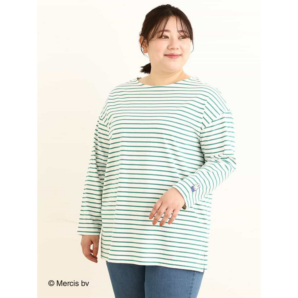 【miffy×eur3】【大きいサイズ】ミッフィー刺繍ボーダーTシャツ1