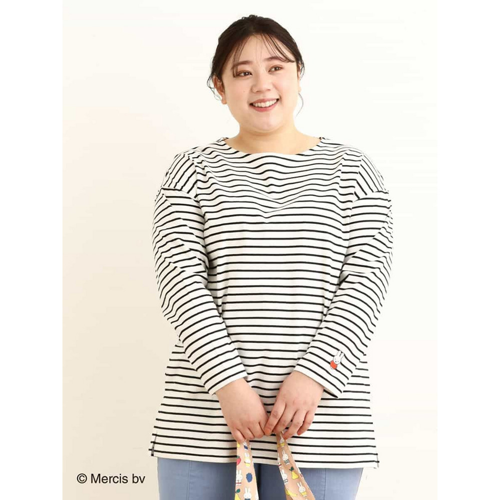 【miffy×eur3】【大きいサイズ】ミッフィー刺繍ボーダーTシャツ1