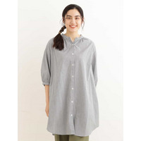 【大きいサイズ】バンドカラーストライプシャツチュニック