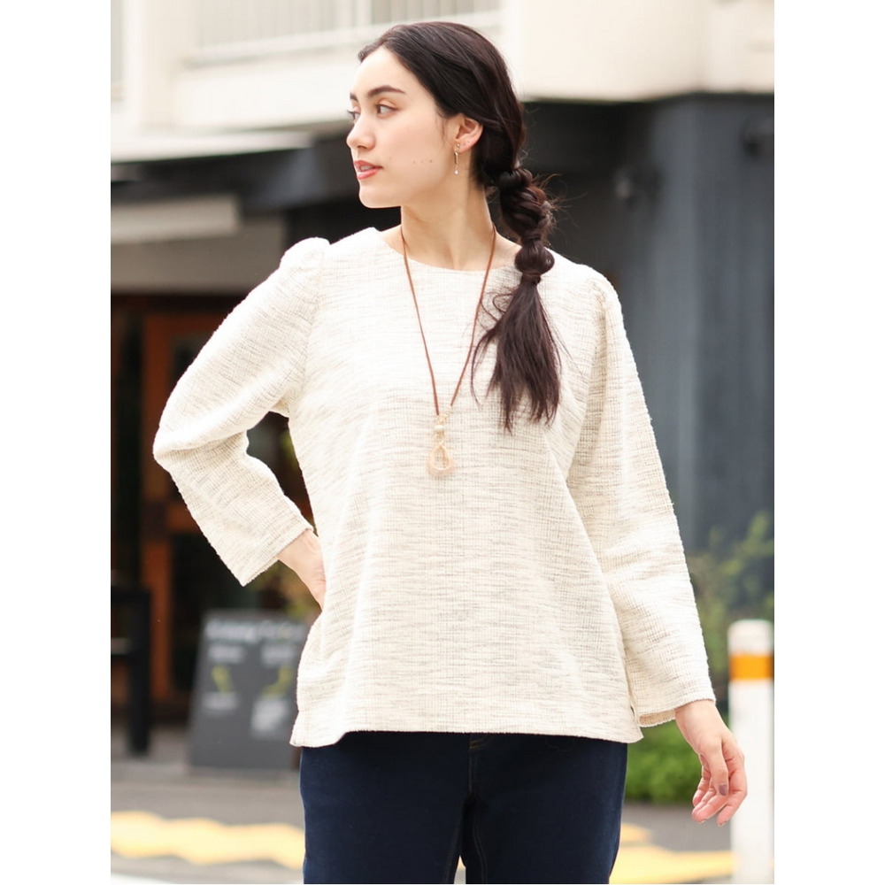 【大きいサイズ/a.v.v×eur3】ツイードギャザースリーブトップス1