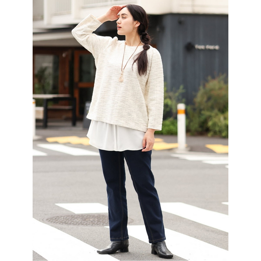【大きいサイズ/a.v.v×eur3】ツイードギャザースリーブトップス4