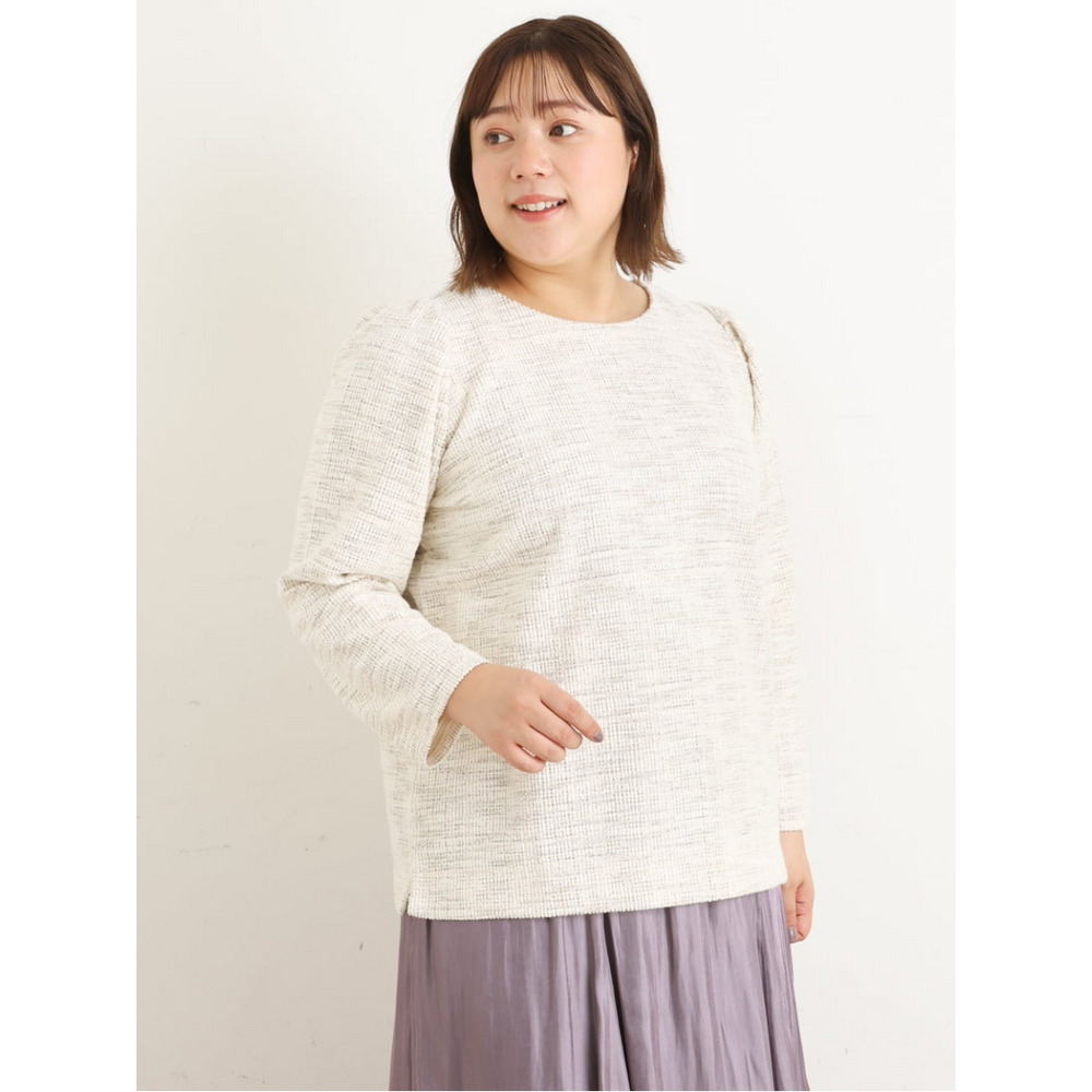 【大きいサイズ/a.v.v×eur3】ツイードギャザースリーブトップス6