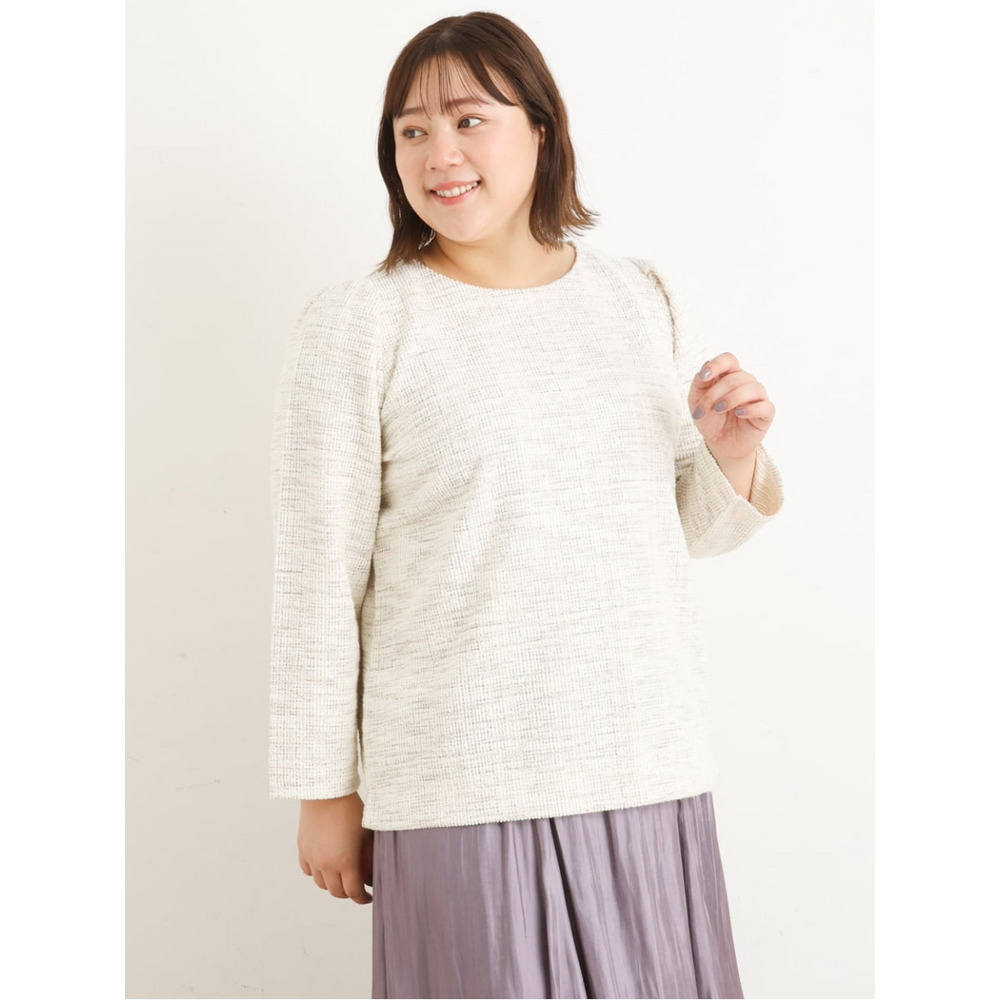 【大きいサイズ/a.v.v×eur3】ツイードギャザースリーブトップス7