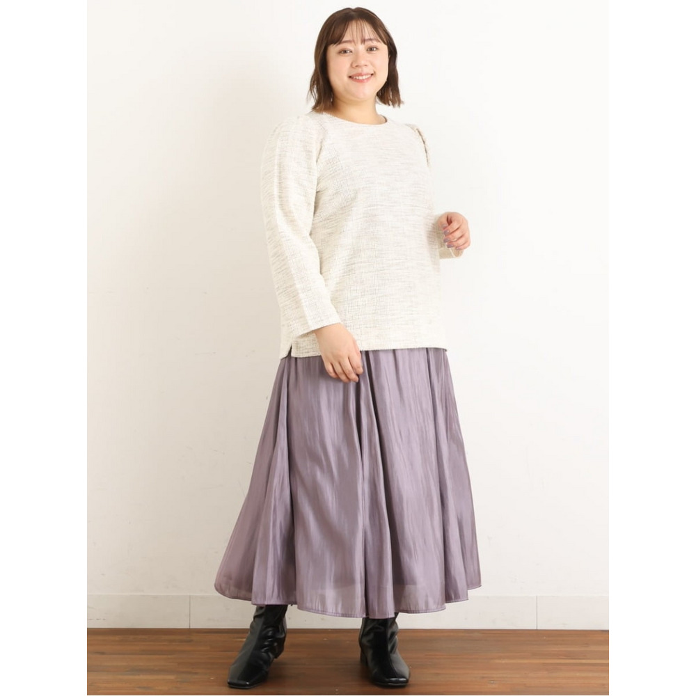 【大きいサイズ/a.v.v×eur3】ツイードギャザースリーブトップス8