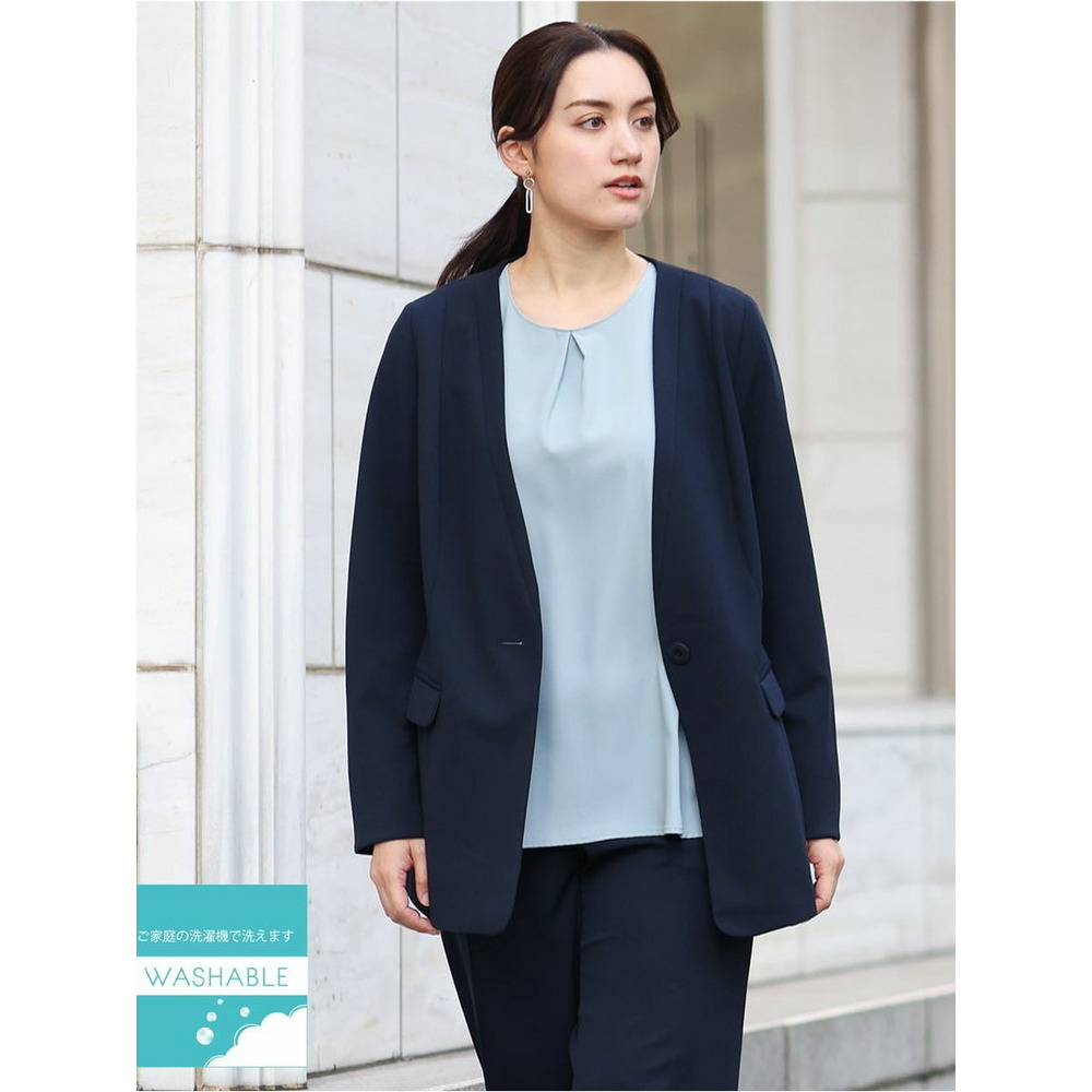 大きいサイズ/セットアップ対応】洗えるノーカラージャケット OLDAV