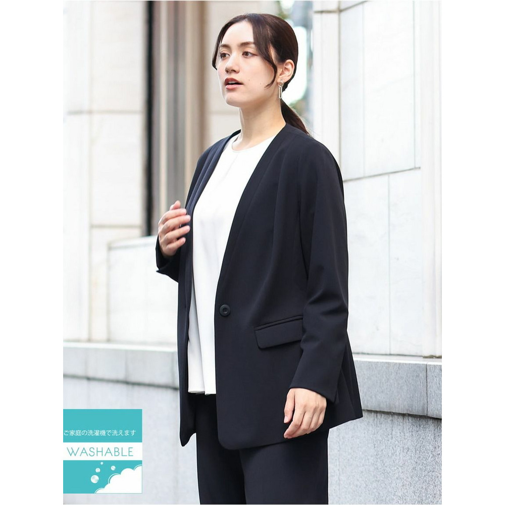大きいサイズ/セットアップ対応】洗えるノーカラージャケット OLDAV