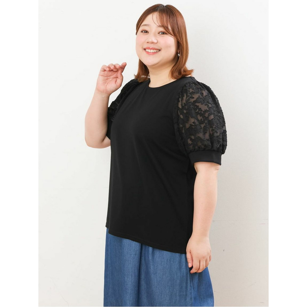 【サイトリニューアルSALE】【大きいサイズ/a.v.v×eur3】シアーパフスリーブカットソー19