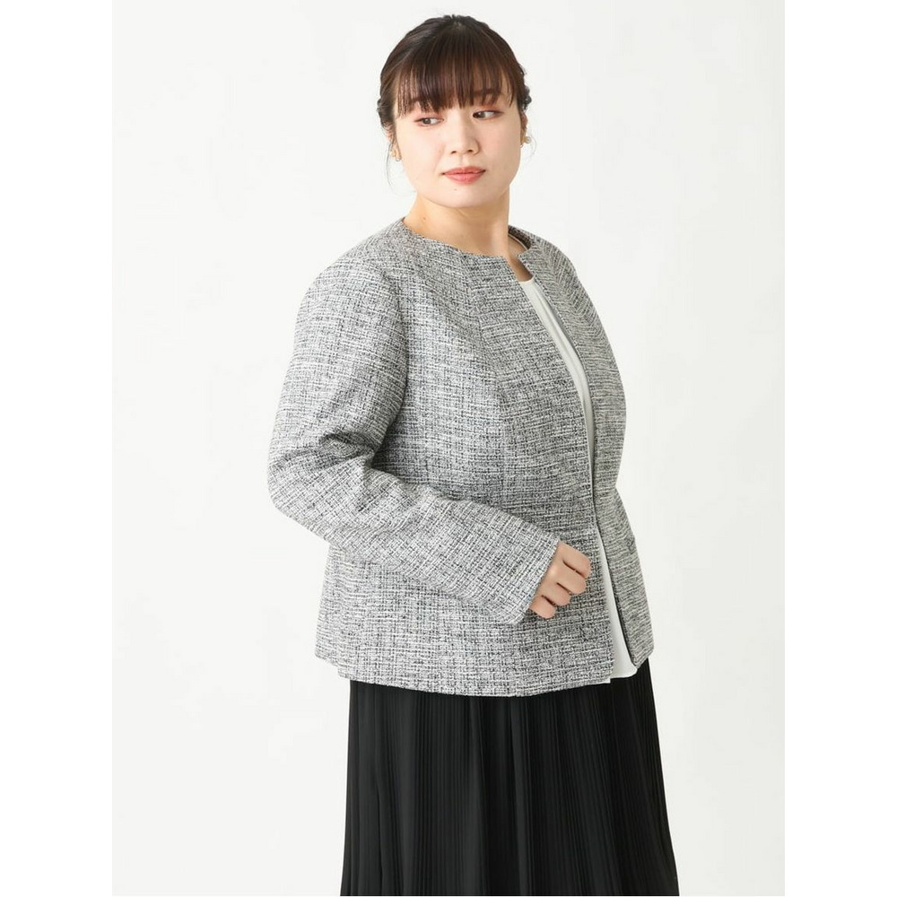 【大きいサイズ/B-move JK】ノーカラーツイードジャケット10