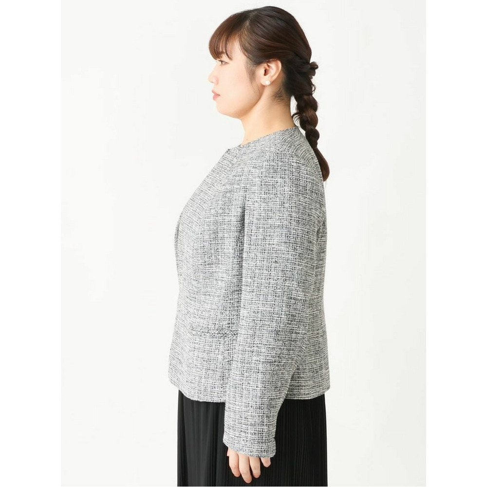 【大きいサイズ/B-move JK】ノーカラーツイードジャケット11