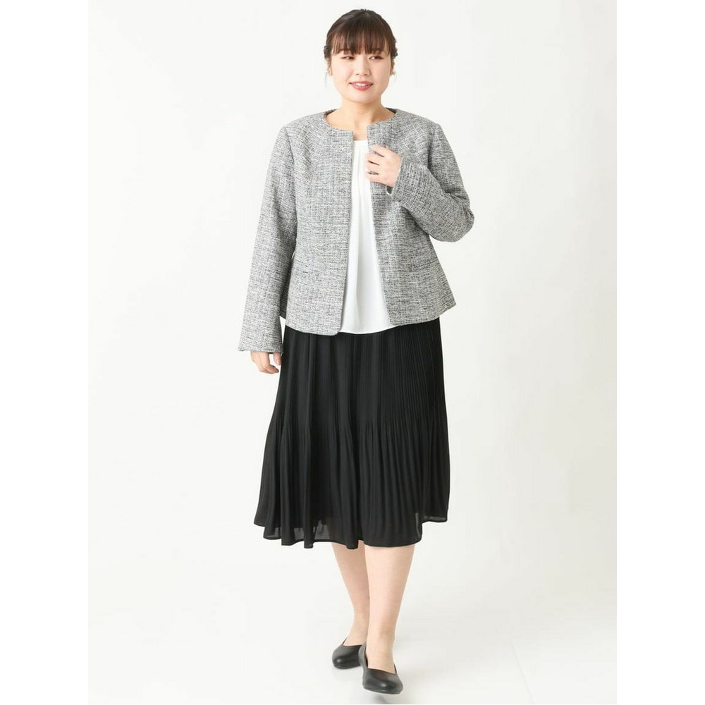 【大きいサイズ/B-move JK】ノーカラーツイードジャケット19