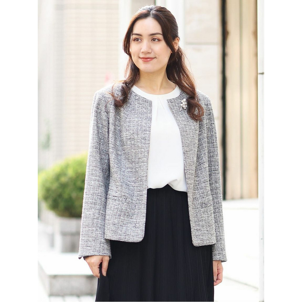 【大きいサイズ/B-move JK】ノーカラーツイードジャケット2