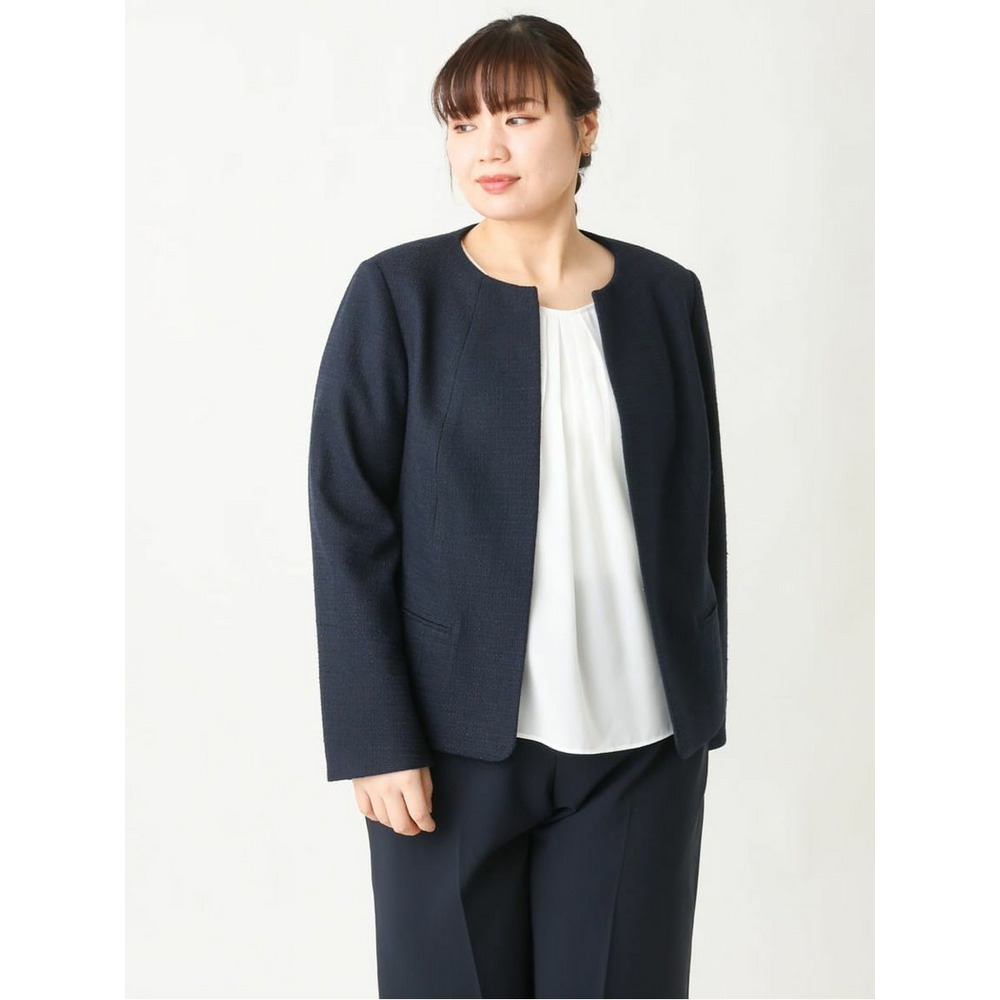 【大きいサイズ/B-move JK】ノーカラーツイードジャケット24