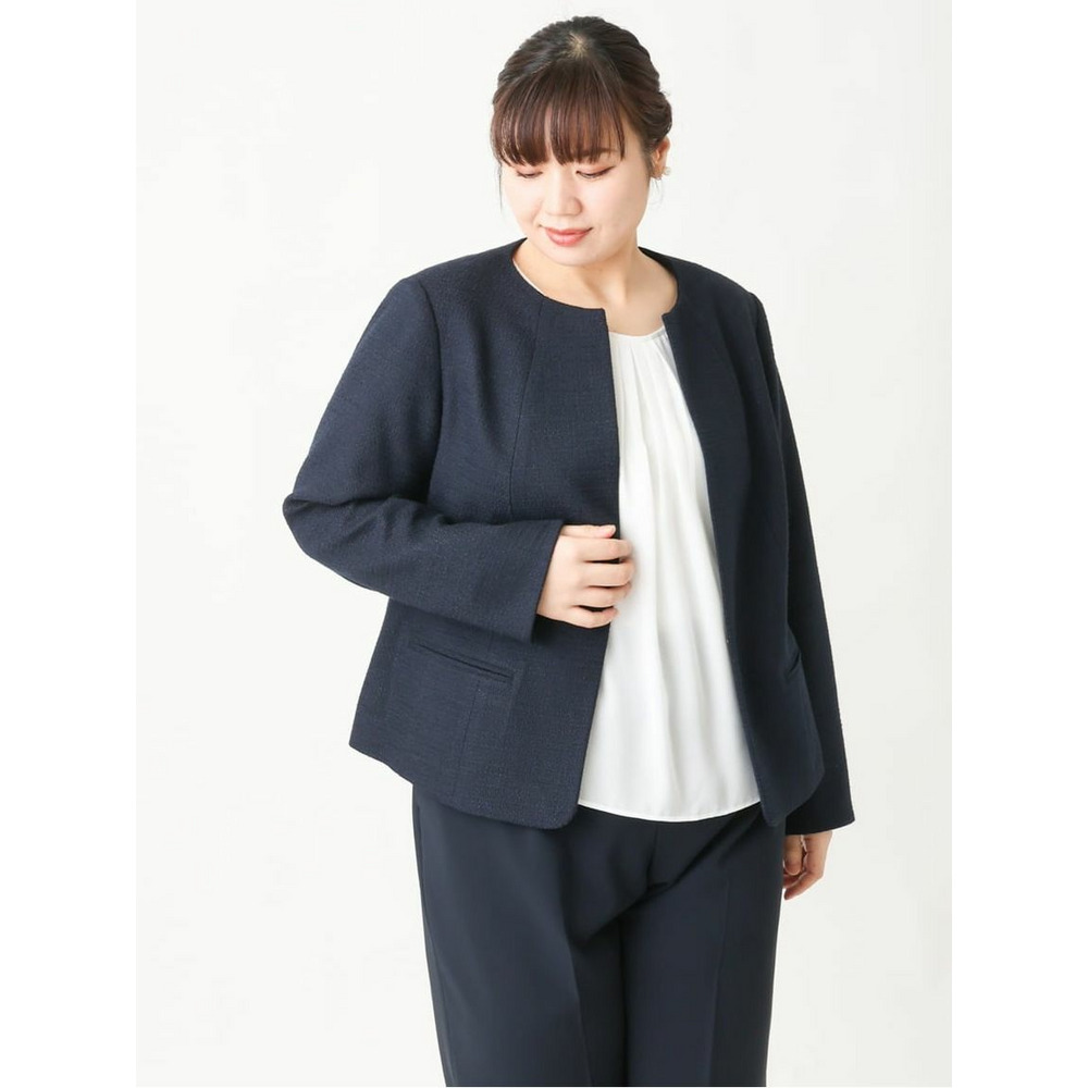 【大きいサイズ/B-move JK】ノーカラーツイードジャケット25