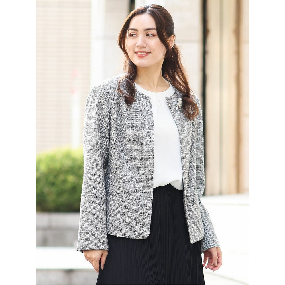 【大きいサイズ/B-move JK】ノーカラーツイードジャケット3