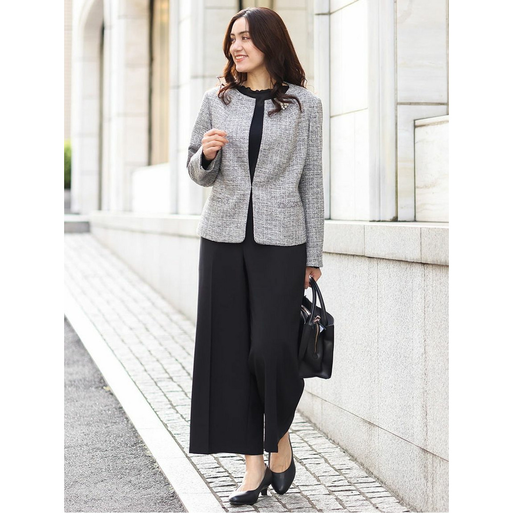 【大きいサイズ/B-move JK】ノーカラーツイードジャケット4