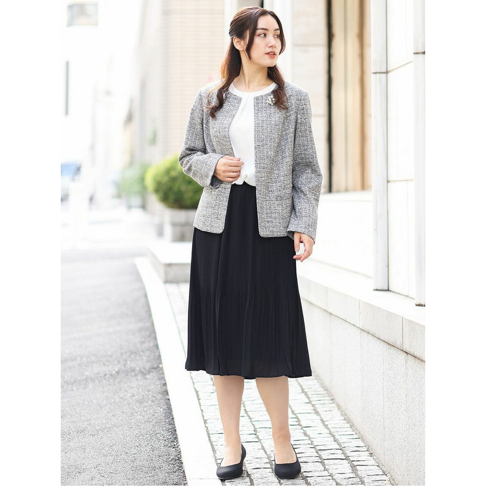 【大きいサイズ/B-move JK】ノーカラーツイードジャケット5